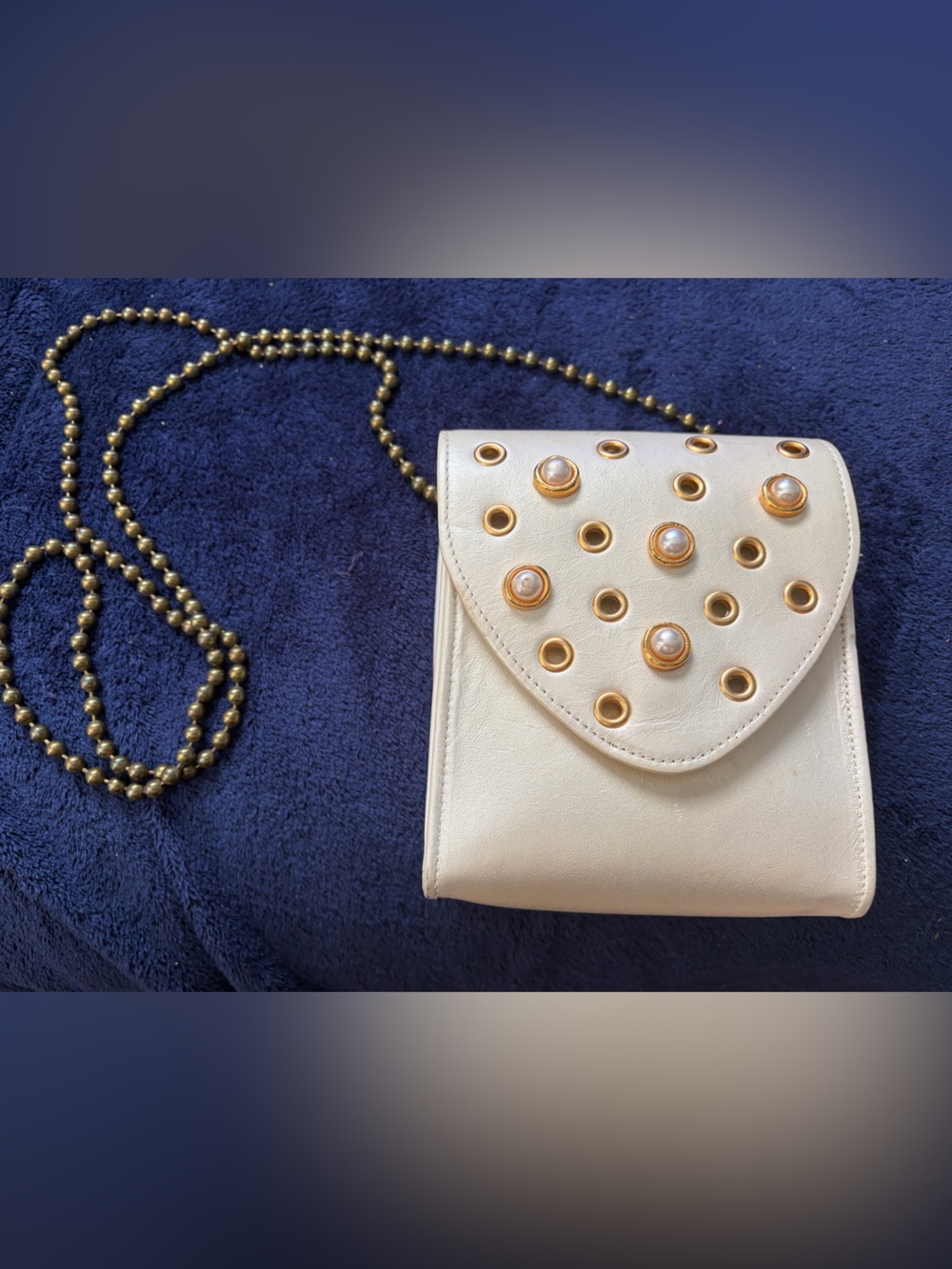 Vintage 90s Nina Arjani Designs Leatherock Pearl & Eyelet Studded Mini Crossbody